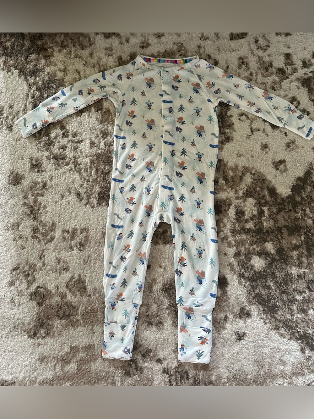 Magnetic Me White One-Piece Footie Pajamas with Blue and Orange Forest Print